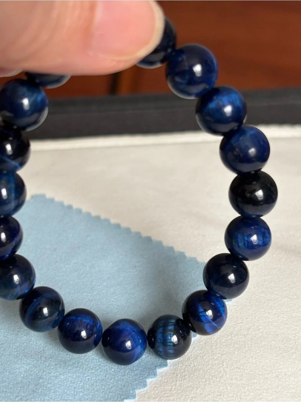10mm Blue Tiger Eye Beaded Bracelet - Classic Navy Strand